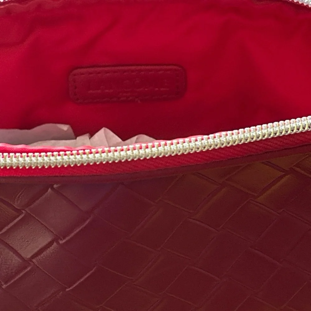 Lancome Plum Woven Cosmetic Pouch with Pink Interior